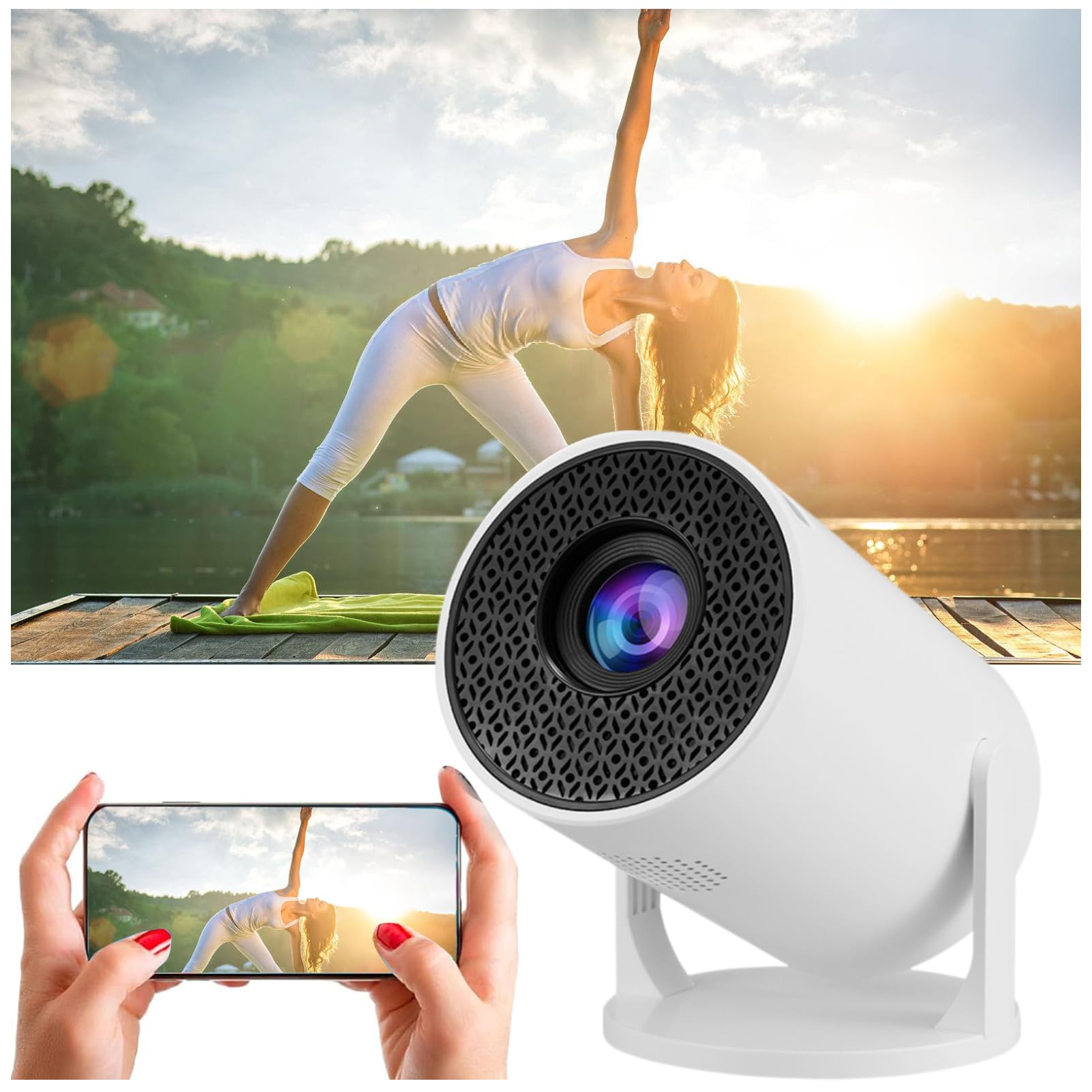 Projecteur WiFi Bluetooth Soomfon SK3 - Vidéoprojecteur Portable 1080P, Rotatif 360°, Auto-keystone - Compatible Netflix, Home Cinéma