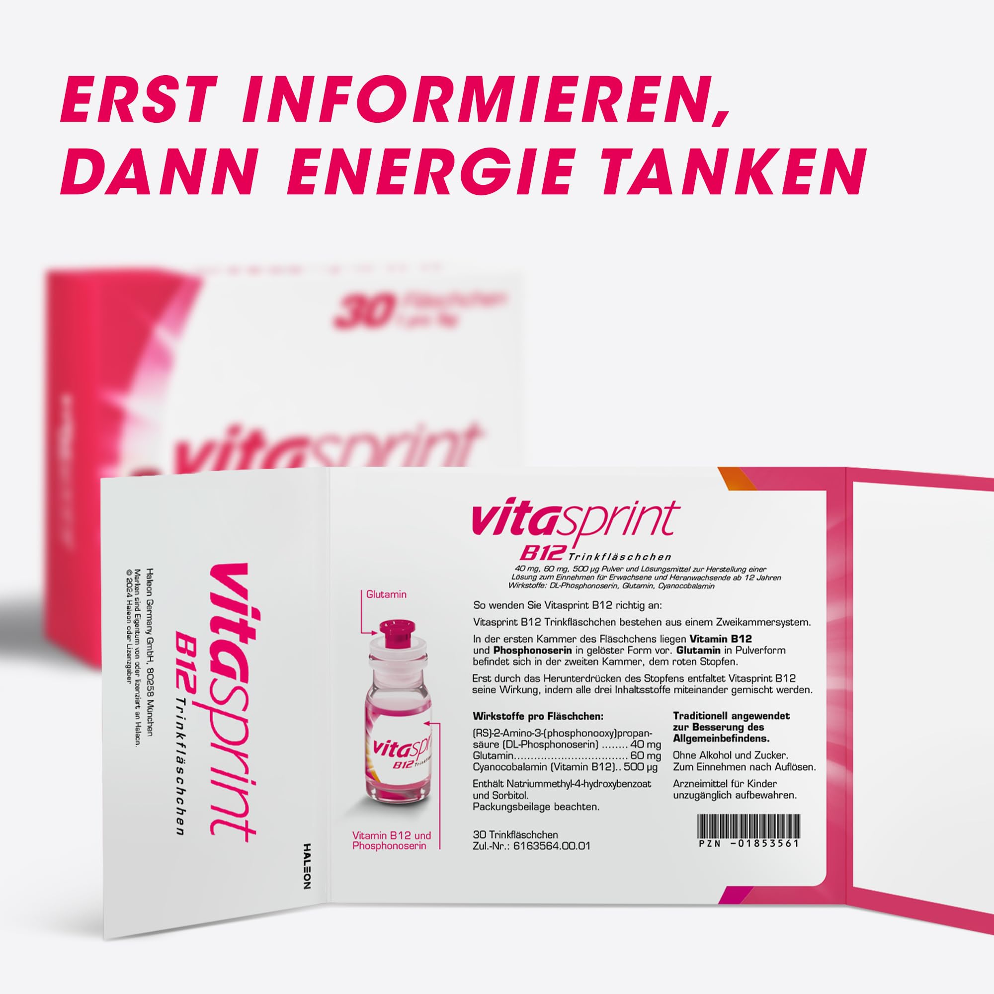 Vitamin B12 – Vitasprint B12 Trinkfläschchen, 2x30 St. – Hochdosiertes Vitamin B12 mit wertvollen Eiweißbausteinen für mehr geistige und körperliche Energie. Bei Müdigkeit und Abgeschlagenheit