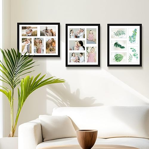 Miniatura 8 de Golden State Art, Marco de madera negro de 11 x 14 pulgadas con paspartú blanco, muestra cinco fotos de 4 x 6 pulgadas, cristal real, ganchos de