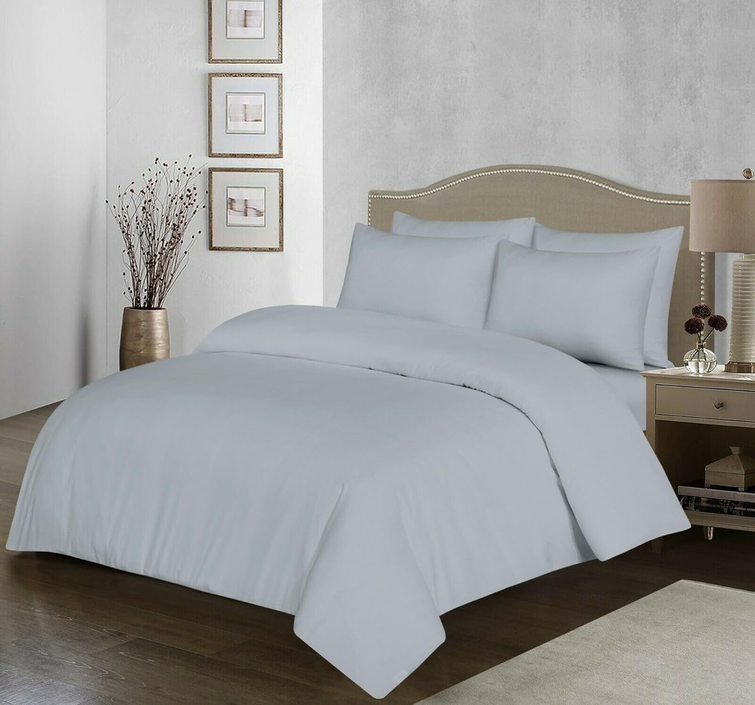 Luxury 100% Egyptian Cotton Duvet Cover Set – 200 Thread Count Plain Dyed Bedding with Pillowcases – Easy Care, Non-Iron – Single, Double, King & Super King Sizes (Silver, Double)
