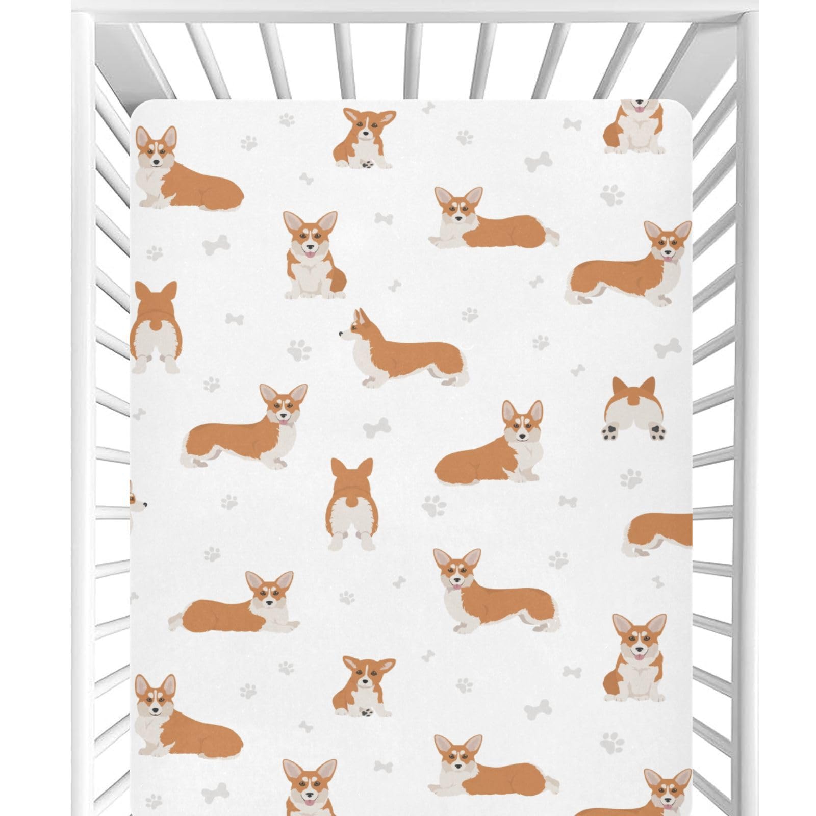 CaTaKu Crib Sheets for Girls &amp; Boys - Corgi Doggy Baby Sheets, Neutral Toddler Mini Crib Mattress Sheets Fitted for Nursery Bed, 27"x 39"
