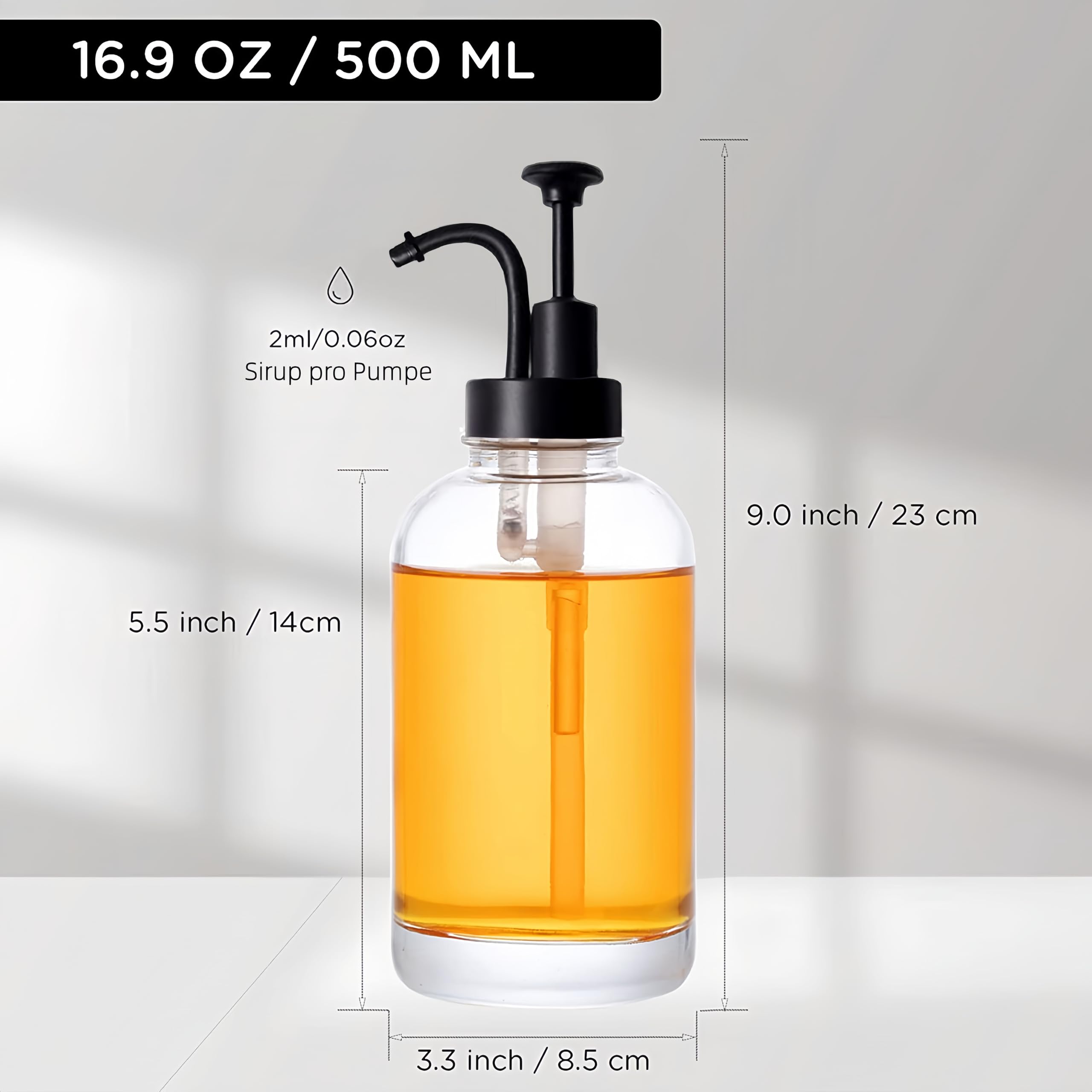 BIKALAN Lot de 2 distributeurs de sirop de café, distributeur de sirop de café, pompe à sirop, distributeur de sirop avec 36 autocollants, entonnoir, 500 ml