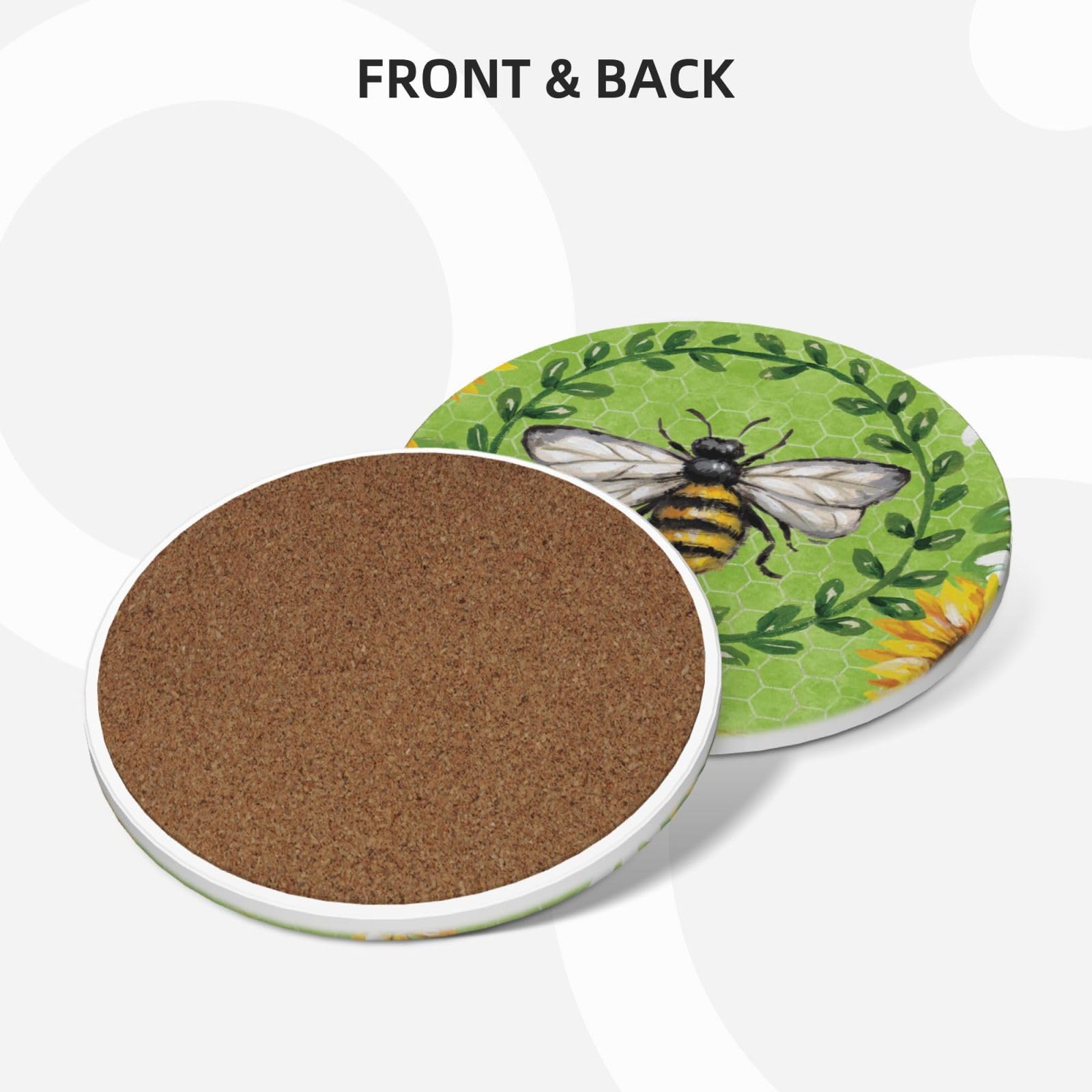 Set di 4 sottobicchieri decorativi in ceramica con stampa di api e girasoli