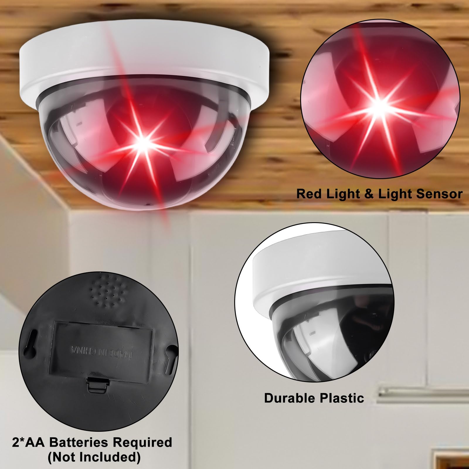 GOMETY Lot de 4 caméras factices avec LED rouge clignotante, caméra de sécurité factice réaliste, caméra CCTV factice, caméra dôme factice pour la surveillance à domicile et au bureau (Blanc)