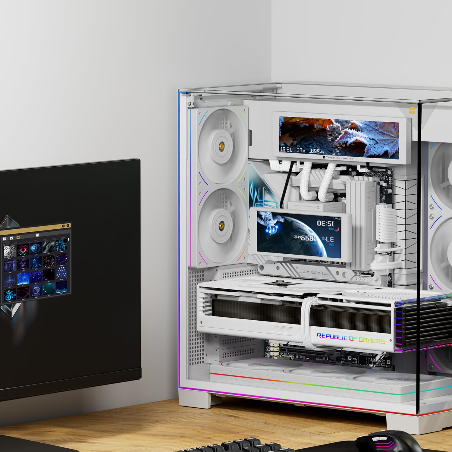 Thermalright Trofeo Vision LCD AIO Wyświetlacz 9.16” PC Monitor, Ekran USB Type-C do Monitorowania Sprzętu w Czasie Rzeczywistym, z Predefiniowanymi Tematami dla Gamingowej Obudowy PC/Chłodzenia