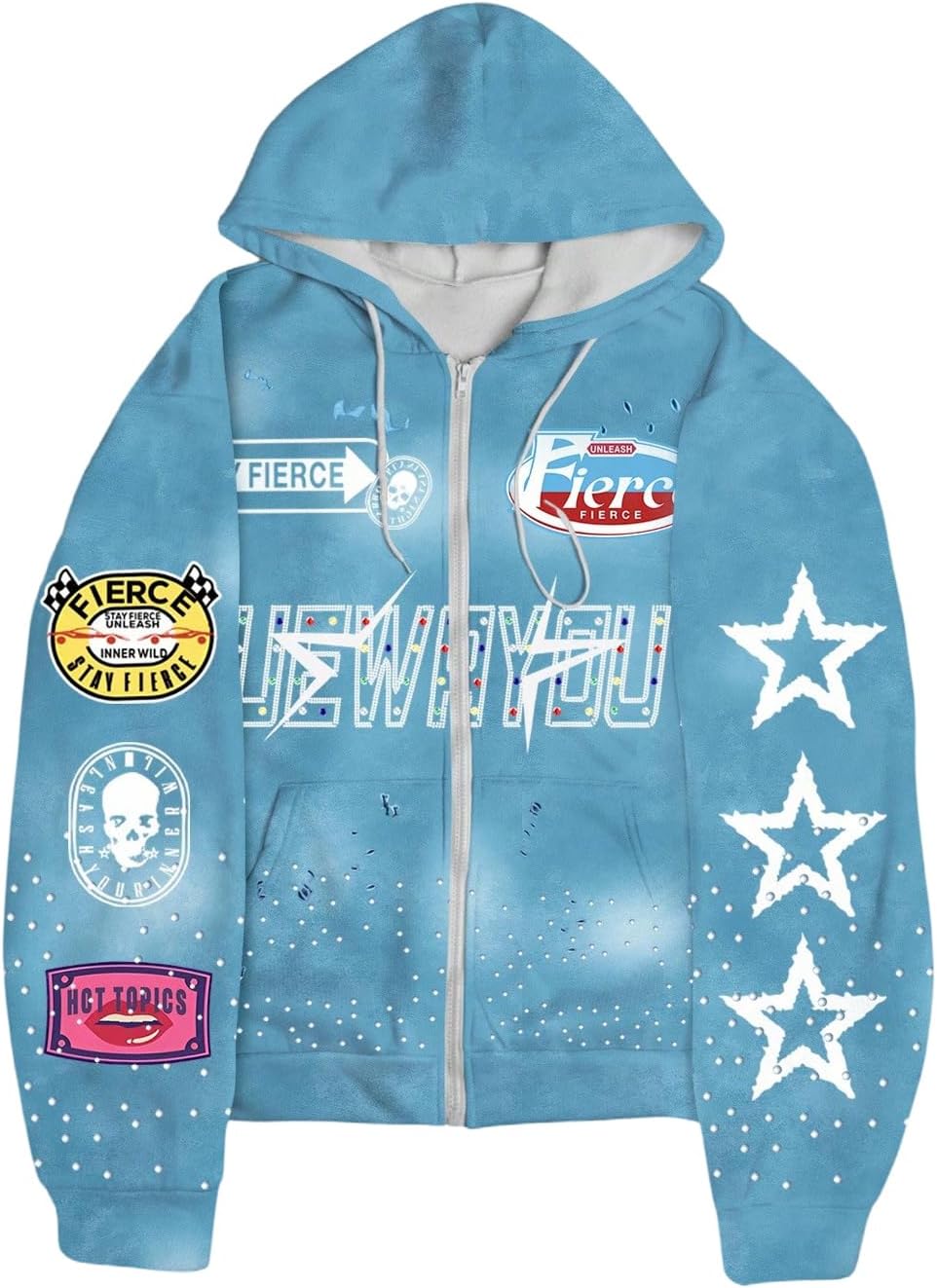 Men's Star Letter Graphic Y2K Hoodies Zip Up Long Sleeve Hooded Sweatshirts Drip Clothes