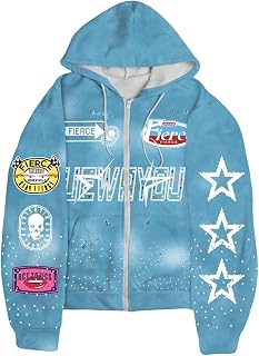 RoseSeek Men's Star Letter Graphic Y2K Zip-Up Hoodie - Long Sleeve Streetwear Sweatshirt Drip Fashion