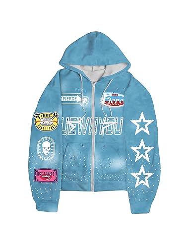 Men's Star Letter Graphic Y2K Hoodies Zip Up Long Sleeve