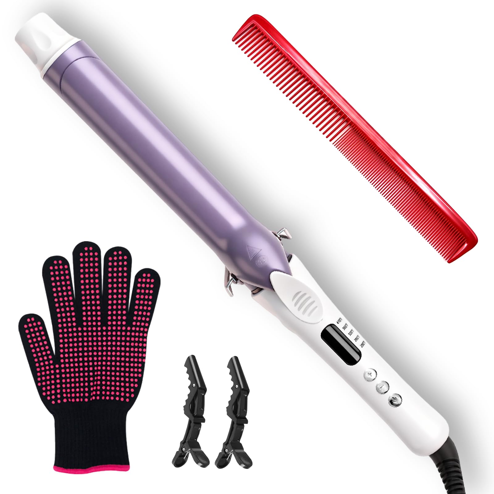 Photo 1 of 1 Inch Ceramic Curling Iron - Long Barrel Fast Heating Curling Wand, Dual Voltage 110-240V Travel,5 Adjustable Heat Settings & Automatic Shut-Off, Professional Hair Curler for Long-Lasting Curls