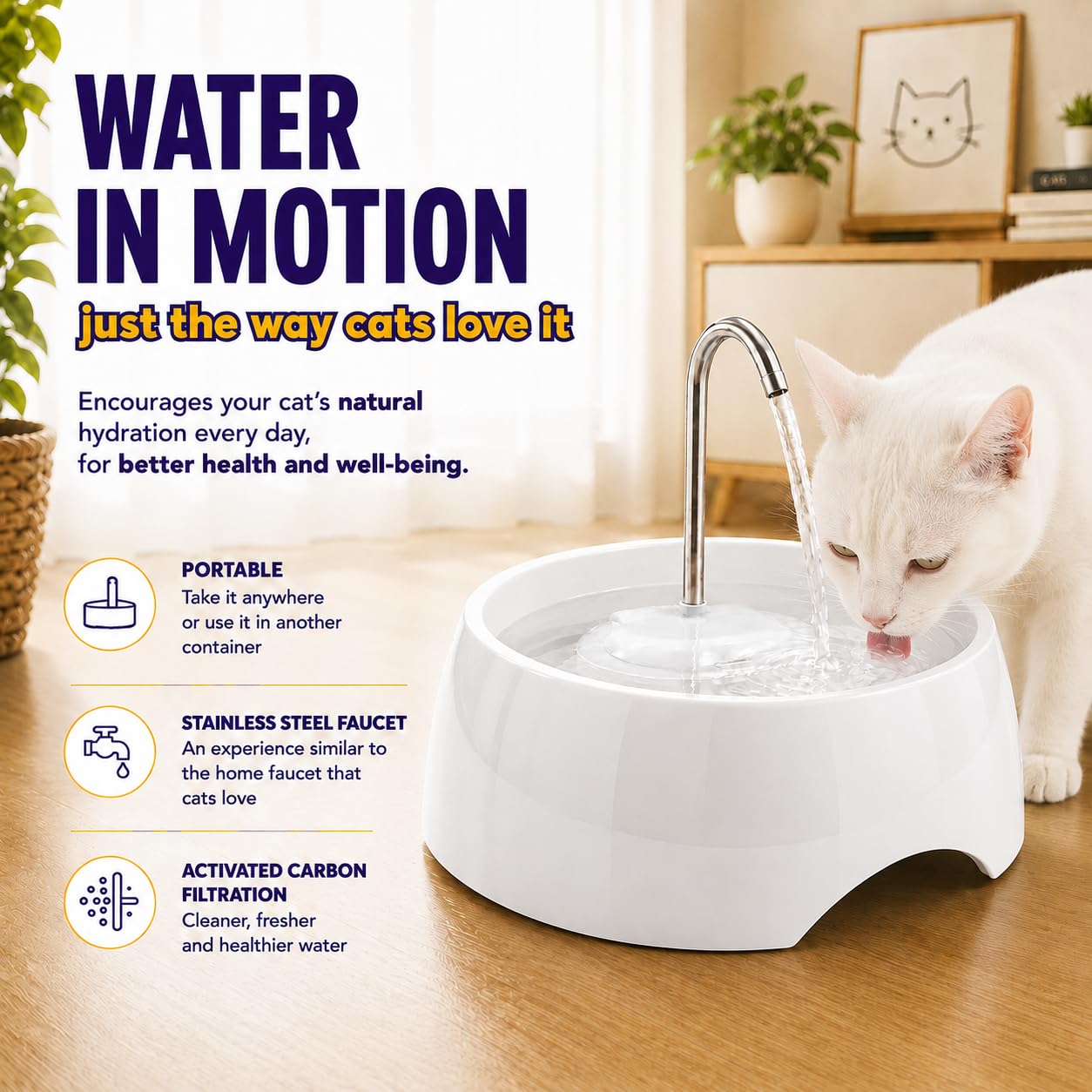 AMICUS - Aqua Mini fontana portatile per animali domestici - Fontana d'acqua per cani e gatti, fontanella automatica per animali domestici, distributore d'acqua per cani e gatti - Adattabile, acciaio