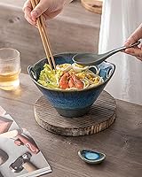 Vista 4 de UNICASA Juego de 2 cuencos japoneses para ramen con palillos, cucharas y reposos, cuencos de fideos de porcelana profunda de 26 onzas para Udon