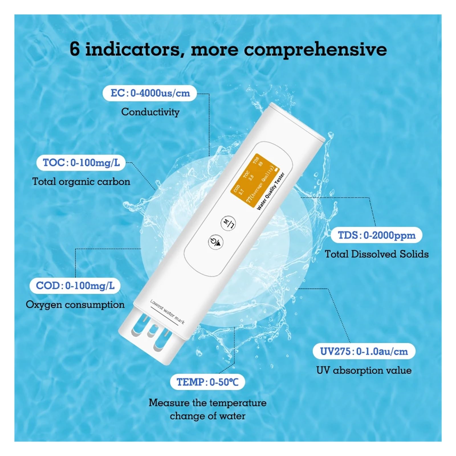 Monitor Digital De Calidad Del Agua UV275, Medidor Temperatura TDS, TOC, DQO, IP67, Electrodo CE, Analizador Rápido Valor Potable