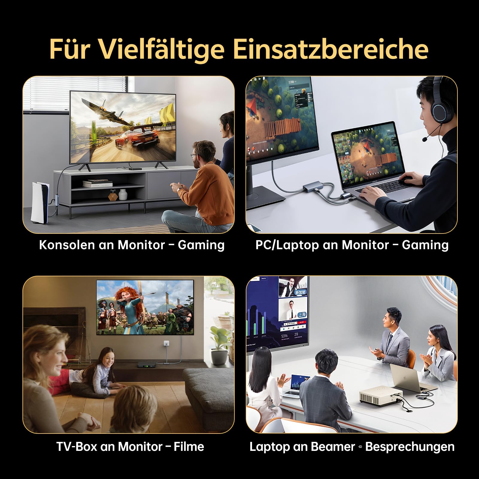 Aktives HDMI auf DisplayPort Kabel 2M - 8K@60Hz 4K@120 2K@240Hz, Unidirektional Von HDMI 2.1 Quelle zu DP1.4 Monitor, Unterstützt HDR VRR 10Bit, Kompatibel mit PS5 Xbox Swith Dock PC Laptop zu Monitor