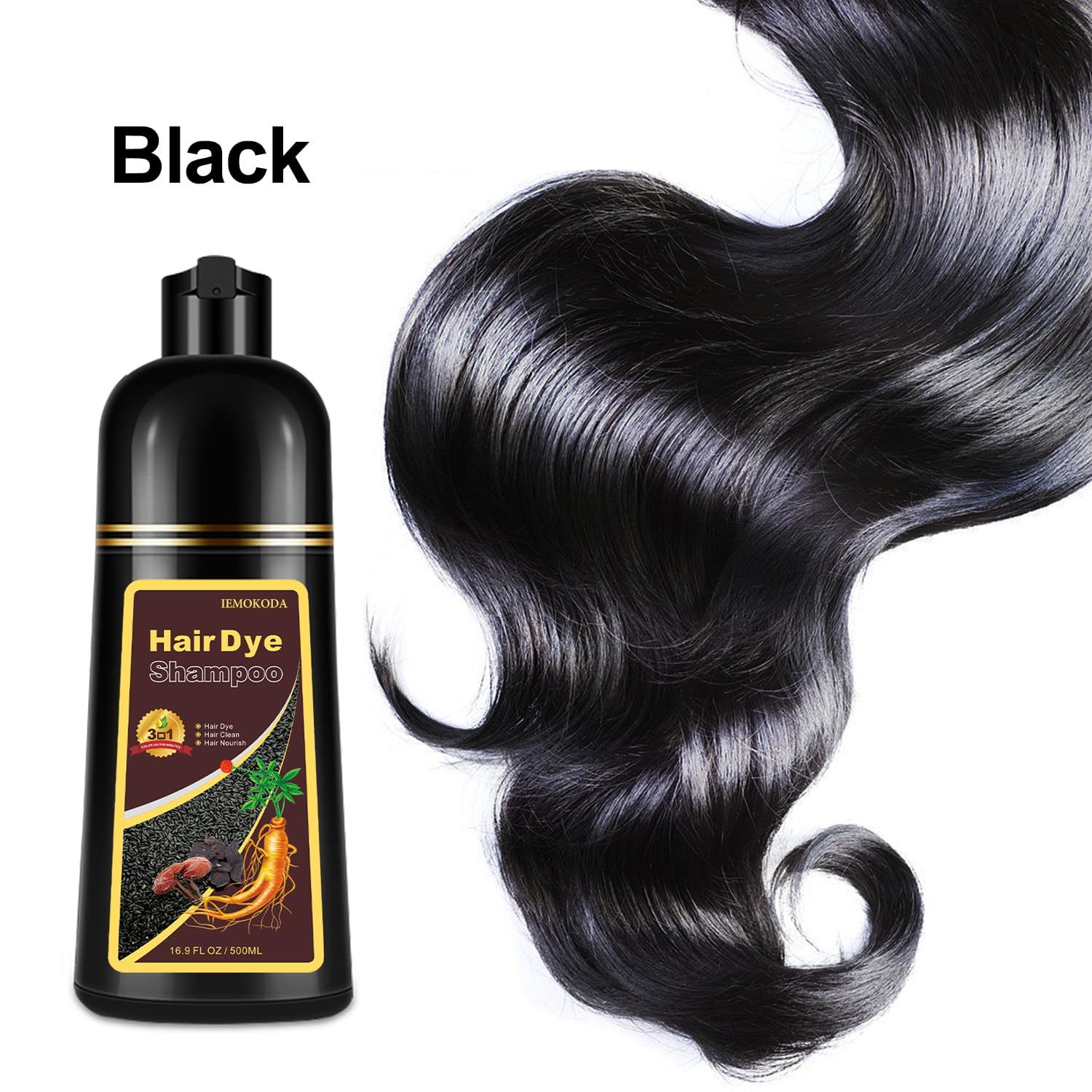 Black Hair Dye Shampoo 3 in 1 for Gray Hair Coverage, Long-lasting Hair Color Shampoo Easy At-Home Use, Safe and Gentle Formula for All Hair Types 16.9 Fl Oz (Black) - Image 8