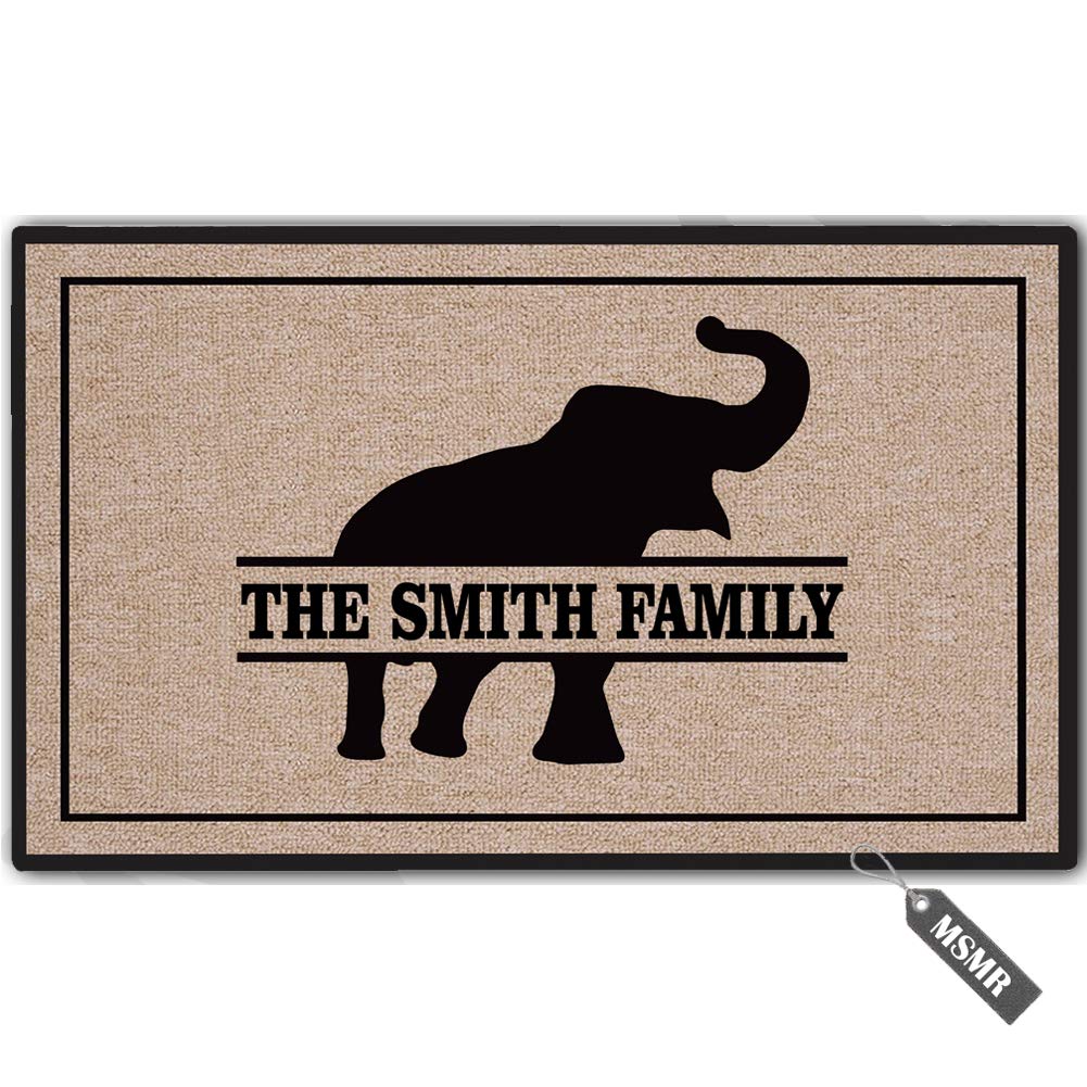 Custom Door Mat Personalized Family Name Welcome Elephant Doormat Indoor/Outdoor Decor Entrance Floor Mat Non Slip 30 inch by 18 inch