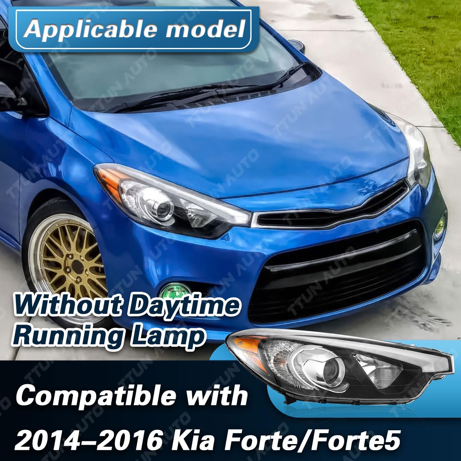 Compatible with 2014-2016 Kia Forte/Forte 5 Headlight Halogen & Projector Type Passenger Side