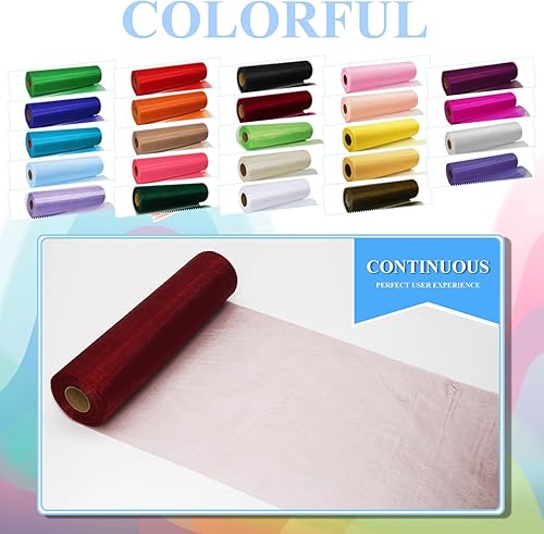 Miniatura 4 de Rollos de tela de organza de cristal de tul burdeos de 12 pulgadas por 50 yardas (150 pies) de tela transparente para bricolaje, lazo tutú, baby