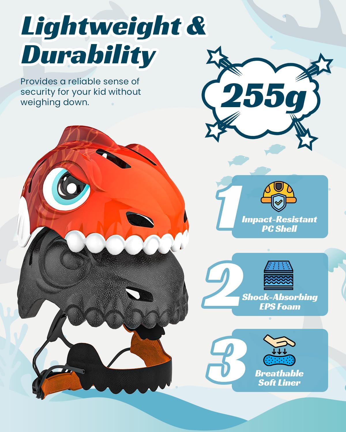 Bike Helmet for Kids Aged 3-5-8 Years (Red) and Bike Horn with Light (Red)