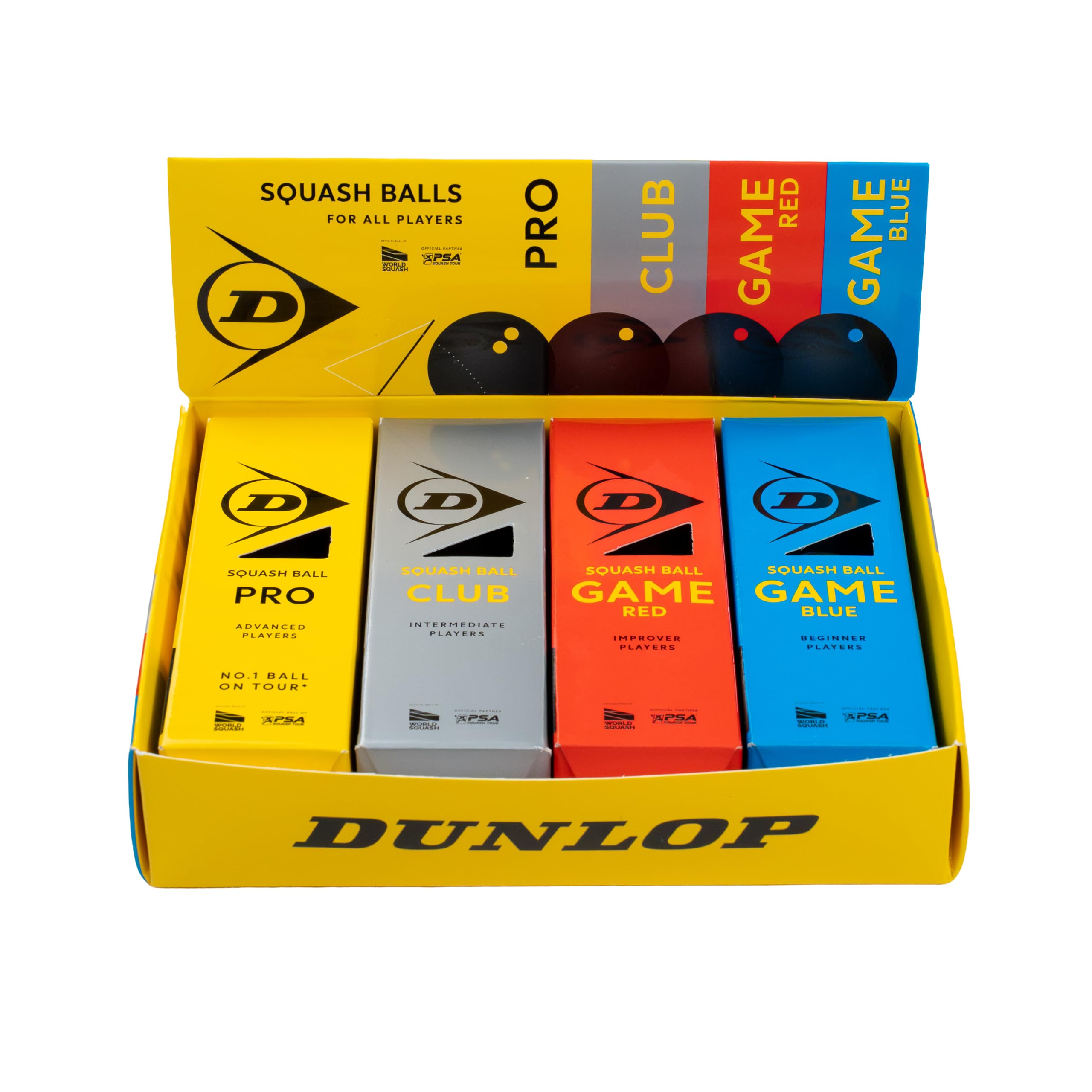 Dunlop Pelotas de Squash Mixed Pack Pro, Club & Game, 12 Pelotas