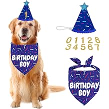 Dog Birthday Party Supplies, Blue Birthday Dog Scarfs for Boys, Pet Scarves for Boy with Numbers Bandanas for Large Medium Small Dogs Pet Blue, One Size