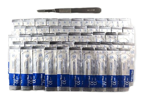 Cuchillas de bisturí #22 Incluye mango de metal #4 Adecuado para dermaplaning, manualidades, instrumentos médicosquirúrgicosequipo paquete de 50