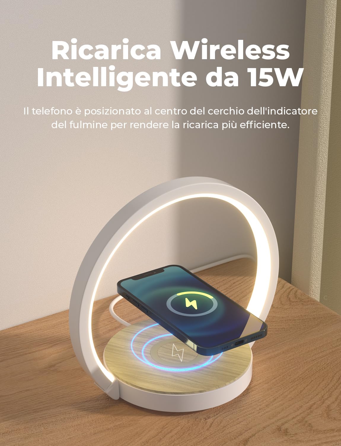 Lampada da Comodino a 3 intensità con Caricabatterie Wireless Controllo Touch Lampada da Tavolo Lampada da Scrivania | Design Moderno, Per Camera Da Letto, Scrivania, Soggiorno, Luce Notturna a LED