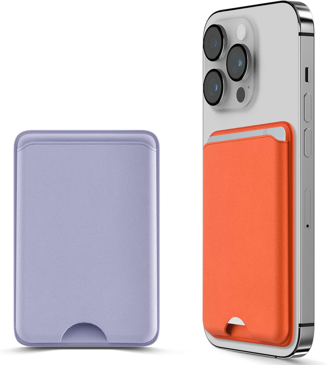 2 Pack Magnetic Card Holder for iPhone 17/16/15/14/13/12 Series, for Magsafe Wallet, Stronger Magnetic Wallet with RFID Blocking, Holds 3 Cards, Orange & Purple