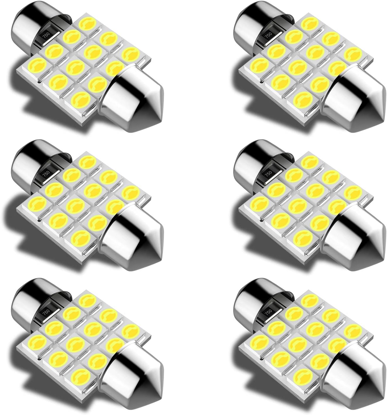HX-CQHY DE3175 LED Bulb 31mm 1.22in Festoon LED Bulb, Ultra Bright 12-SMD 3528 Chipsets DE3021 3022 LED Bulb Replacement for Interior Map Dome Door Courtesy Light -White 6500K (Pack of 6)