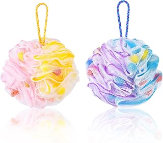 Leafre Body Puff – 2pcs Luxurious Body Scrubber Set for Women and Men – Soft Shower Loofahs – Extra-Large Body Scrubber Exfoliator with Additional Foaming Sponge Insert – Unique Colour Mix