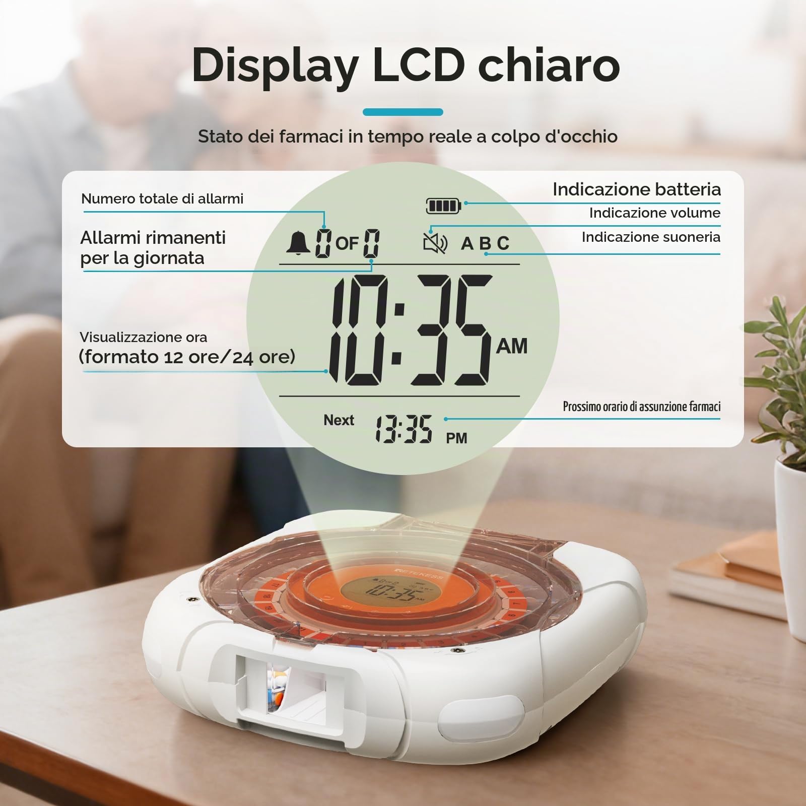 Retekess TH017 Distributore Automatico di Pillole, Smart Pillbox