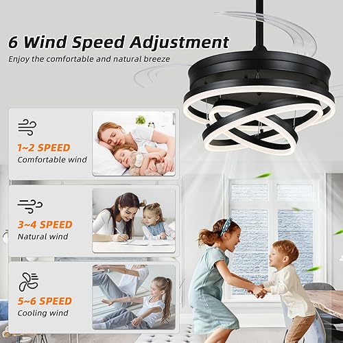 Miniatura 6 de Ventilador de techo retráctil, ventiladores de techo de araña de 42 pulgadas con luz, ventilador de techo moderno para dormitorio, sala de estar,