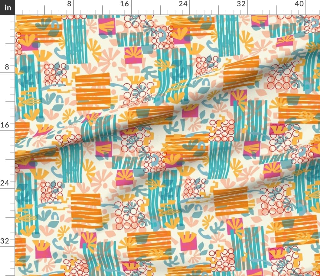 Spoonflower Fabric - Bright Geometric Floral Shapes Abstract Retro Bold Colors Orange Printed on Petal Cotton Fabric Fat Quarter - Sewing Quilting Apparel Crafts Decor