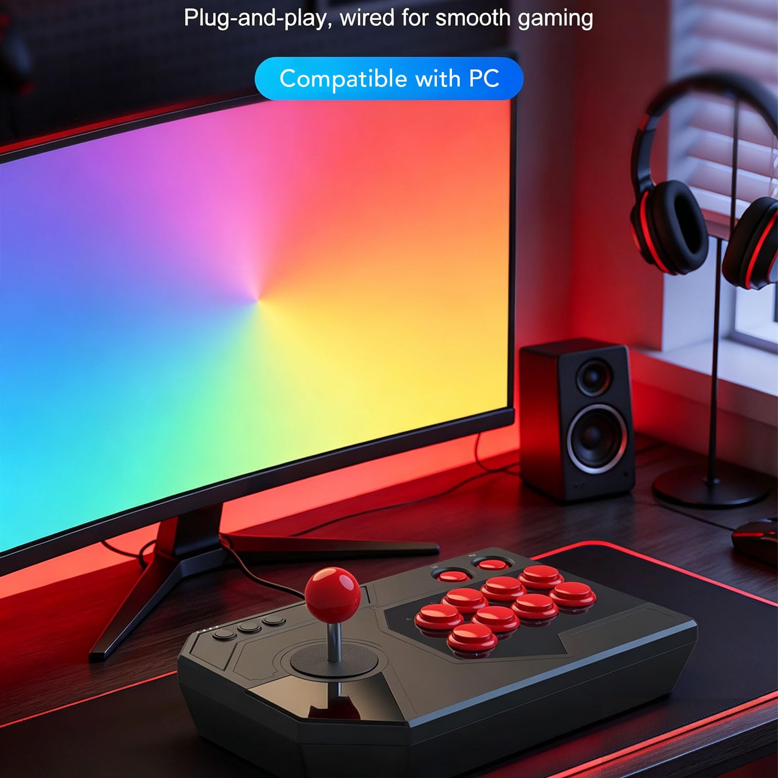 Generic Fighting Stick Fightstick z 3 Trybami Joysticka i Funkcjami | Lekki kontroler ABS typu C do komputerów PC i konsol do gier Slim Pro