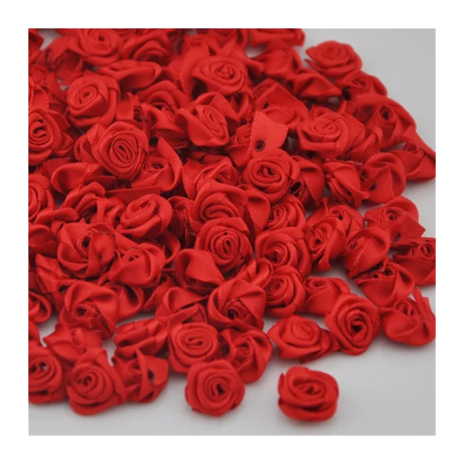 Ndsjaie Red Fabric Flowers Home Decor 50Pcs Satin Ribbon Flower Rose Craft/Wedding Appliques Lots Colors For Wedding Celebration Decor(Red)