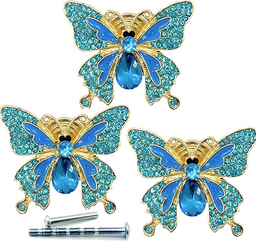 Miniatura 4 de 3 piezas de cristales blancos, diamantes, mariposas, cajones, pomos, animales, jaladores, brillantes, mariposas, pomos para decoración de muebles
