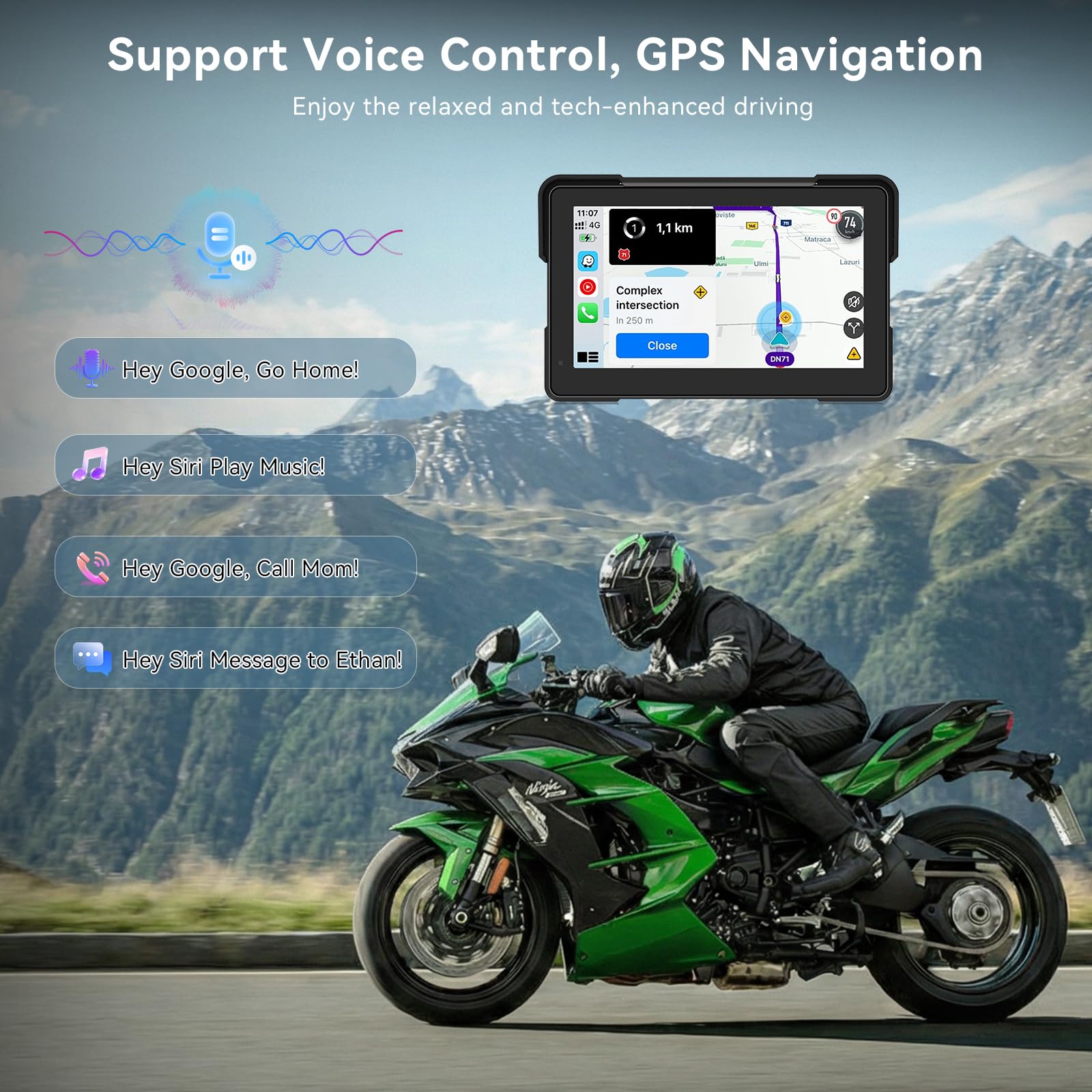 7 Pulgadas Pantalla Carplay de Motocicleta, IPX67 Impermeable, para CarPlay y Android Auto con Bluetooth Dual, Control de Voz, GPS, Detección de Presión de Neumáticos - 4
