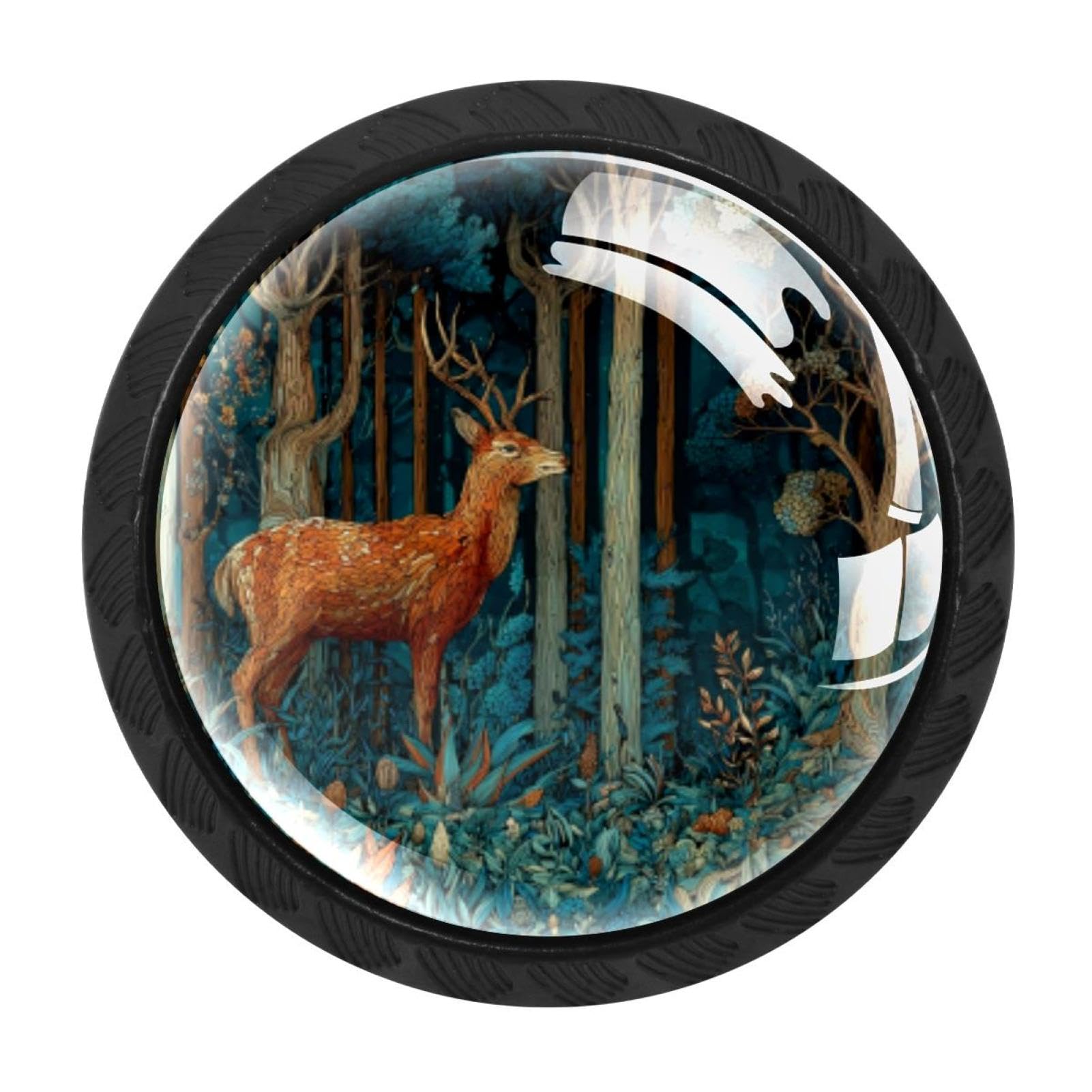 CHENZZZZ 4 Pack Deer Forest (1) Dresser Drawer Cabinet Knobs Round Crystal Glass Knobs Pulls Handles for Kitchen Wardrobe Cupboard Door Hardware