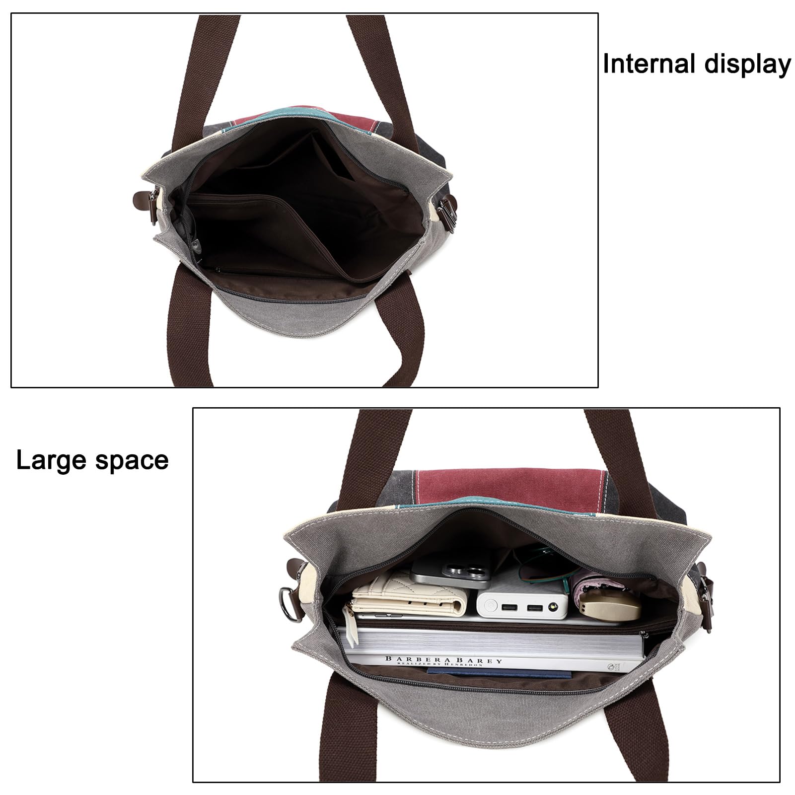 Sac à main en toile pour femme, sac à bandoulière décontracté, sac hobo rétro en toile, sac à provisions, Rouge, Medium