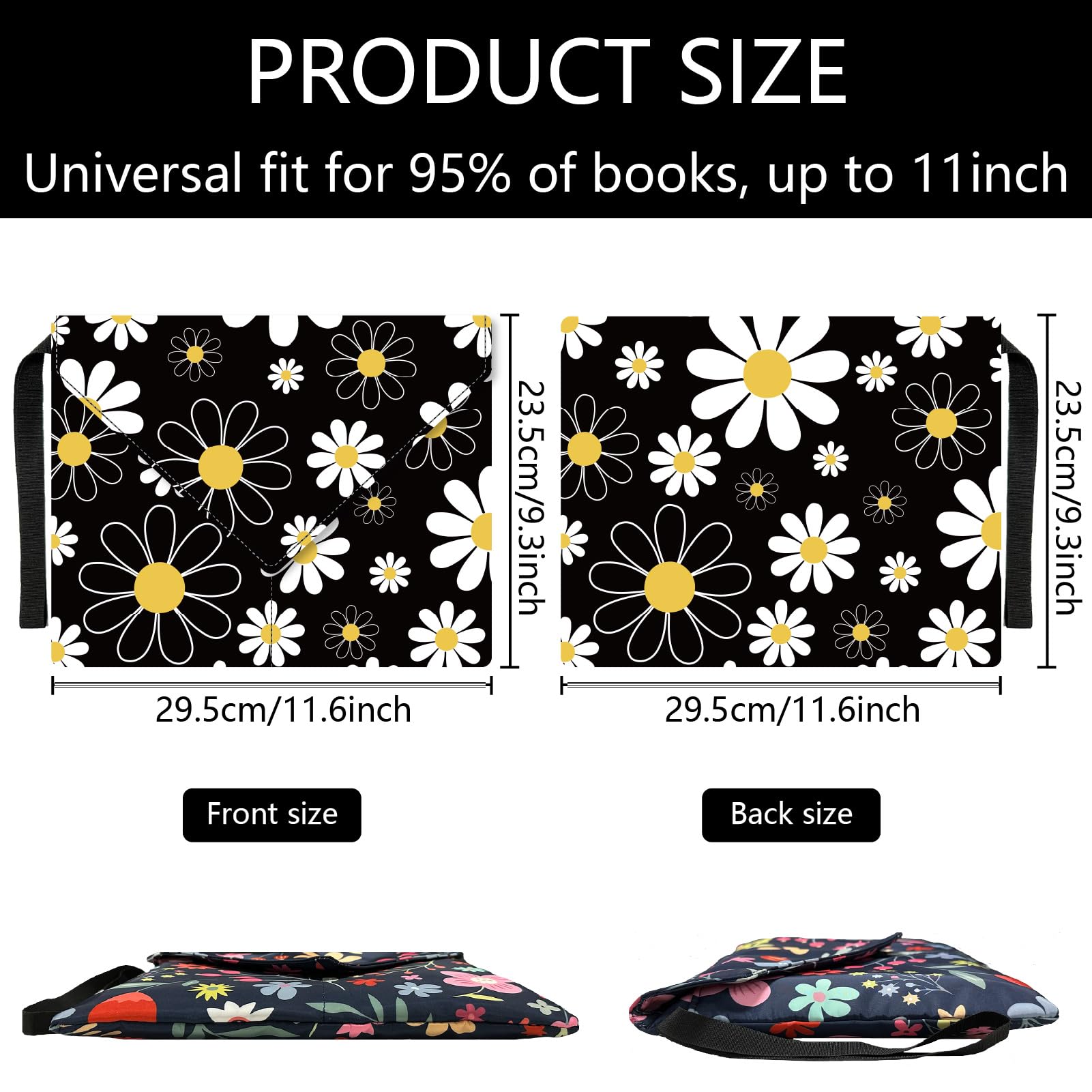 CRASPIRE Daisy Book Covers Flower Book Sleeve 11.6 X 9.3 Inch Book Protector for Paperbacks Washable Fabric Cloth Book Cover with Handle and Extra Sleeve Pocket for Book Lovers Classmate Gifts - Image 3