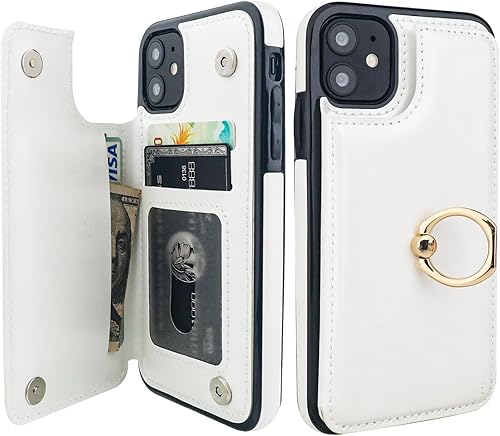 Onetop Funda tipo cartera para iPhone 11 con soporte para tarjetas, anillo de rotación de 360, bloqueo RFID, doble cierre magnético, a prueba de