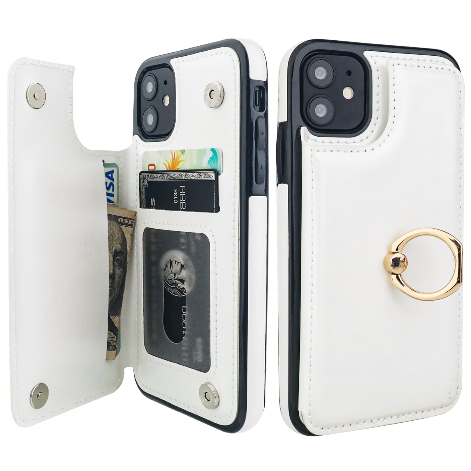 ONETOP for iPhone 11 Wallet Case with Card Holder, 360° Rotation Ring Kickstand RFID Blocking PU Leather Double Magnetic Clasp Shockproof Cover for