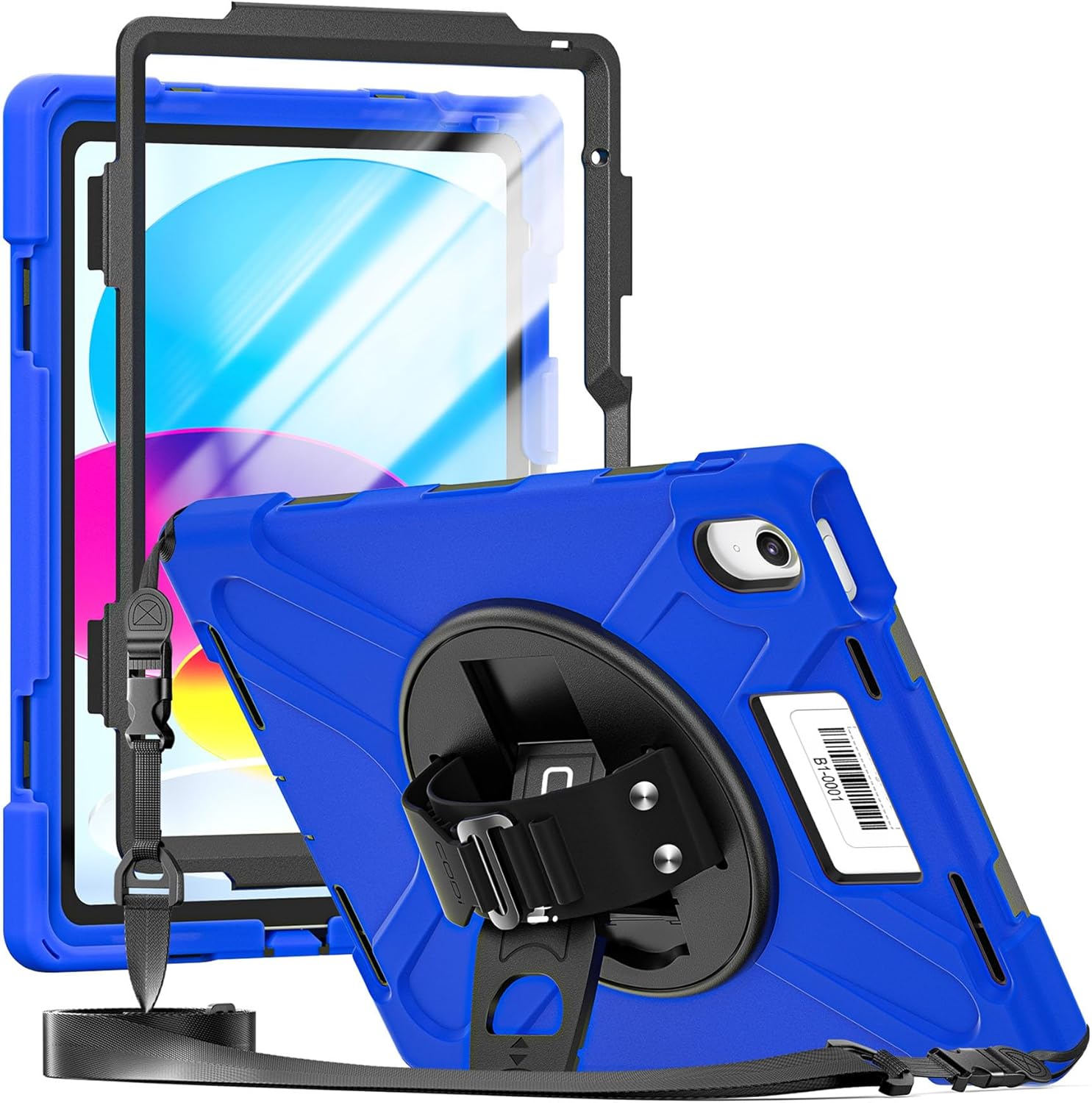 CODi Rugged iPad 11" (A16)/iPad 10.9" (10th Generation) Case with Screen Protector & Asset Tag Window-Blue | 360° Protection, Kickstand & Shoulder Strap