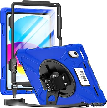 CODi Rugged iPad 11" A16/iPad 10.9" 10th Generation Case with Screen Protector & Asset Tag Window-Blue | 360 Protection, Kickstand & Shoulder Strap