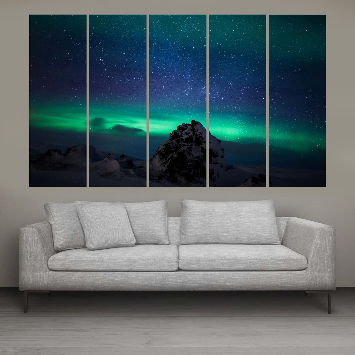 Spacter Craft Multiple Frames, Beautiful Nature Wall Painting for Living Room, Bedroom, Office, Hotels, Drawing Room Wooden Framed Digital Aurora Painting 50inch x 30inch
