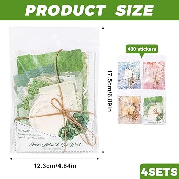 PLUSHCEWT 400 Pcs Scrapbook Paper Kit - Scrapbook Paper Vintage Basic and Versatile Scrapbooking Papers with 4 Themes for Journaling Supplies,Card Making,DIY & Decorative Craft for Junk Journals