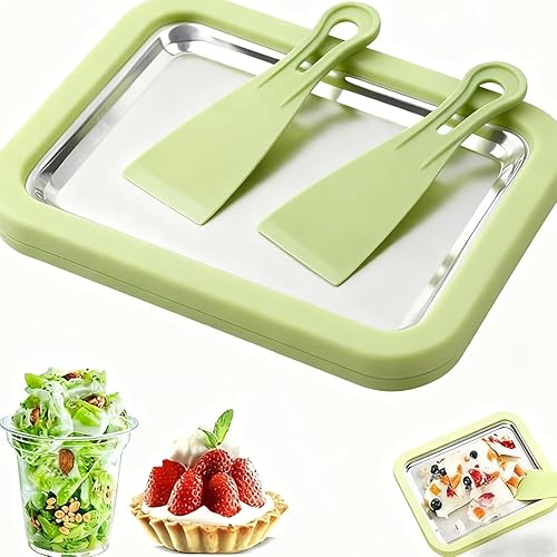 At-Home - Kit para hacer helados enrollados, bandeja de helado enrollada casera, placa de congelación instantánea con 2 raspadores, yogur, sorbete,