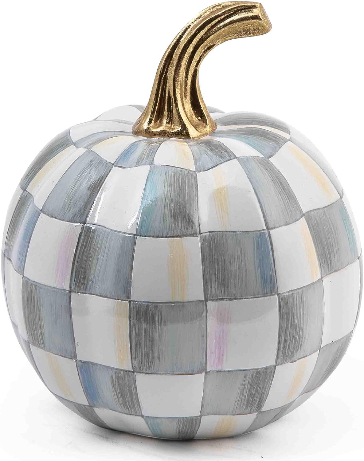 MACKENZIE-CHILDS Mini Decorative Pumpkin for Fall Decor, Autumn Decorations for Home, Gray-and-White Sterling Check