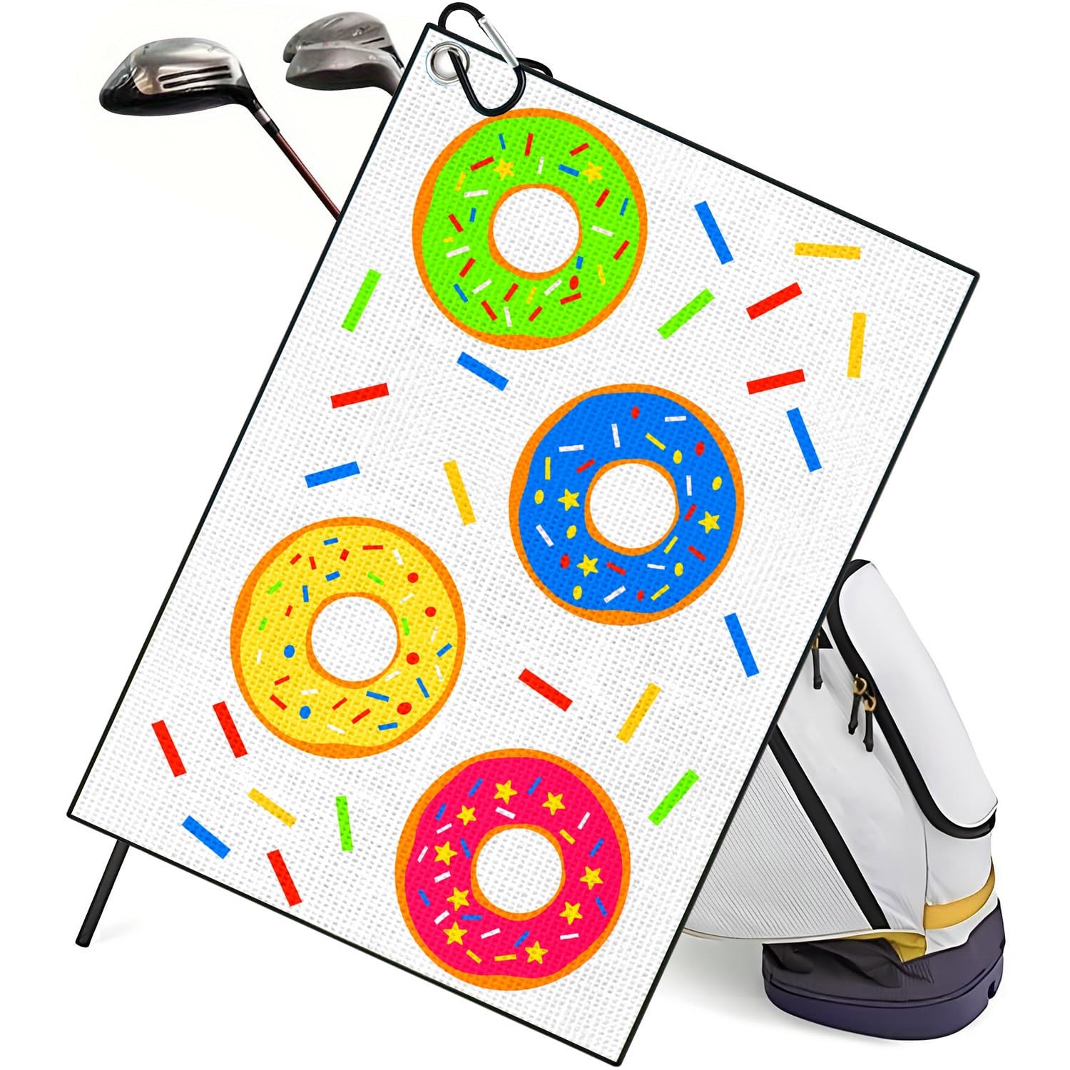 TUKRKRS Donut Print Microfiber Golf Towel with Hook - 15.75"x23.62" Funny Gift for Golf Buddies - Quick Dry for Clubs Balls - Sweet Tooth Humor
