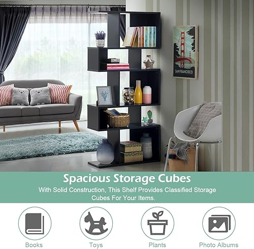 Miniatura 5 de Giantex Juego de 2 estanterías geométricas de 5 niveles, de madera de 70 pulgadas de alto, estantes abiertos independientes con dispositivo