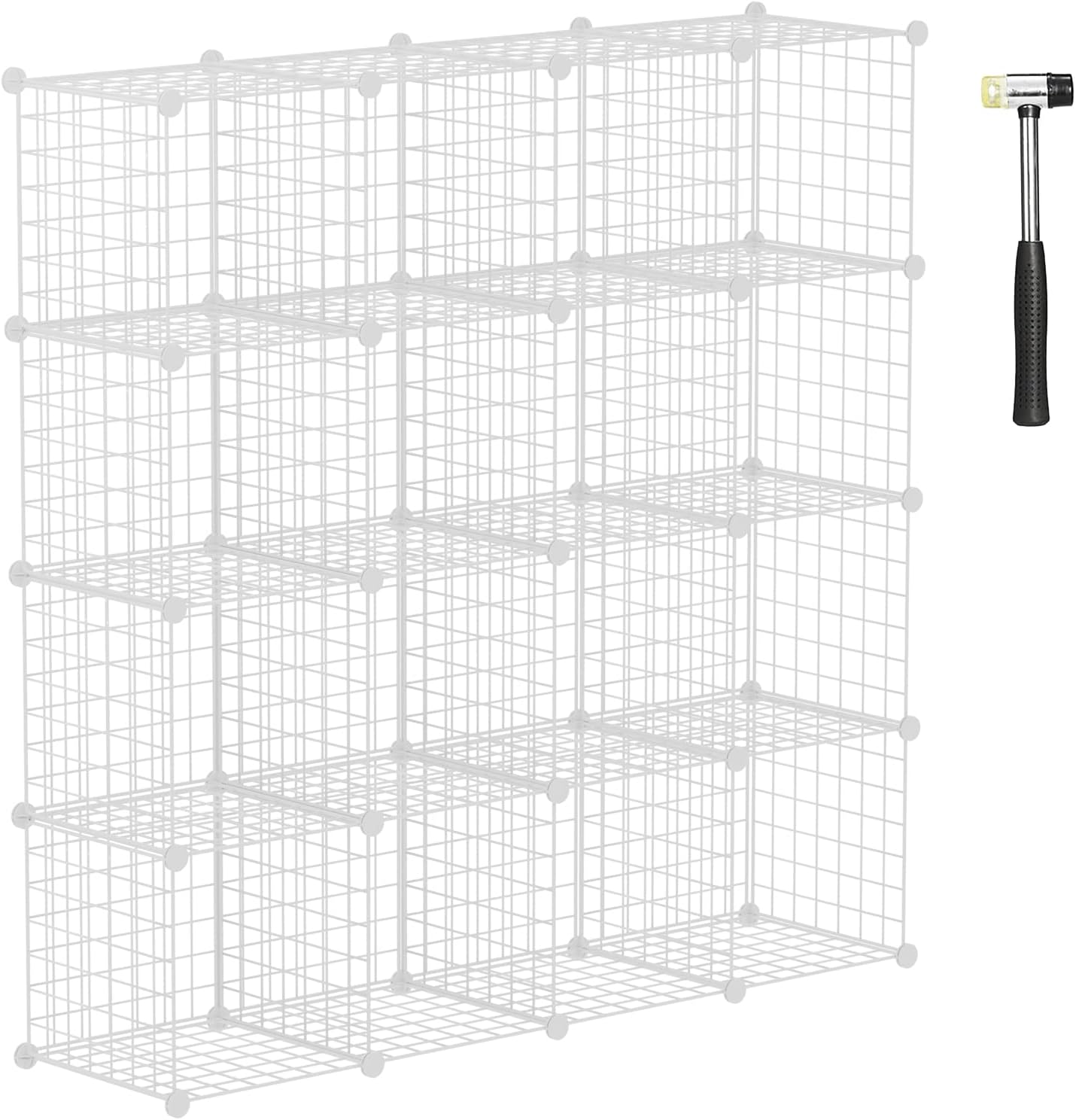 HUBSON Wire Cube Storage Organizer, Book/Toy/Craft/Potted Plants and Pet Closet Organizers and Storage Shelves, 16-Cube Freely Combinable Metal Grids Storage Shelf, White, Iron White Iron 16 Cubes